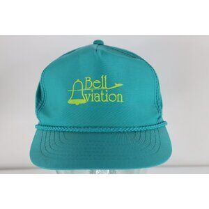 Vintage 80s 90s Spell Out Bell Aviation Airplane Flying Roped Snapback Hat Teal